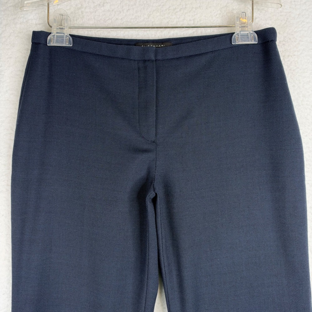 Elie Tahari Navy Blue Wool Blend Textured Straight Leg Dress Pants Size 6
